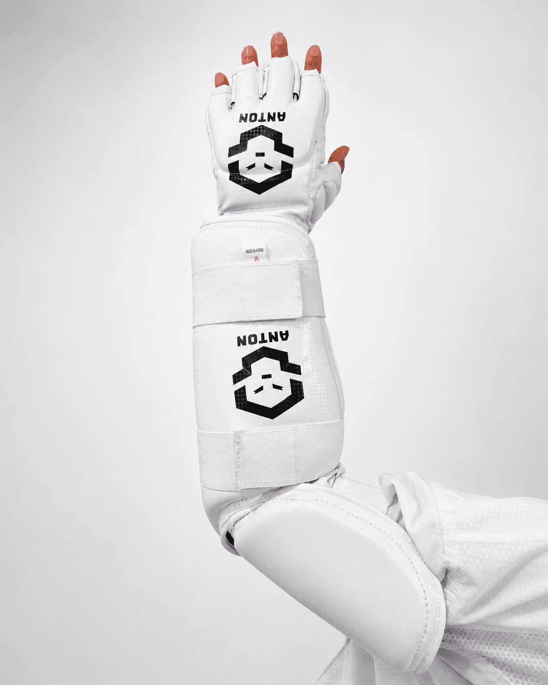 Arm Ultra arm guard and hand guard worn - full set, white colourway