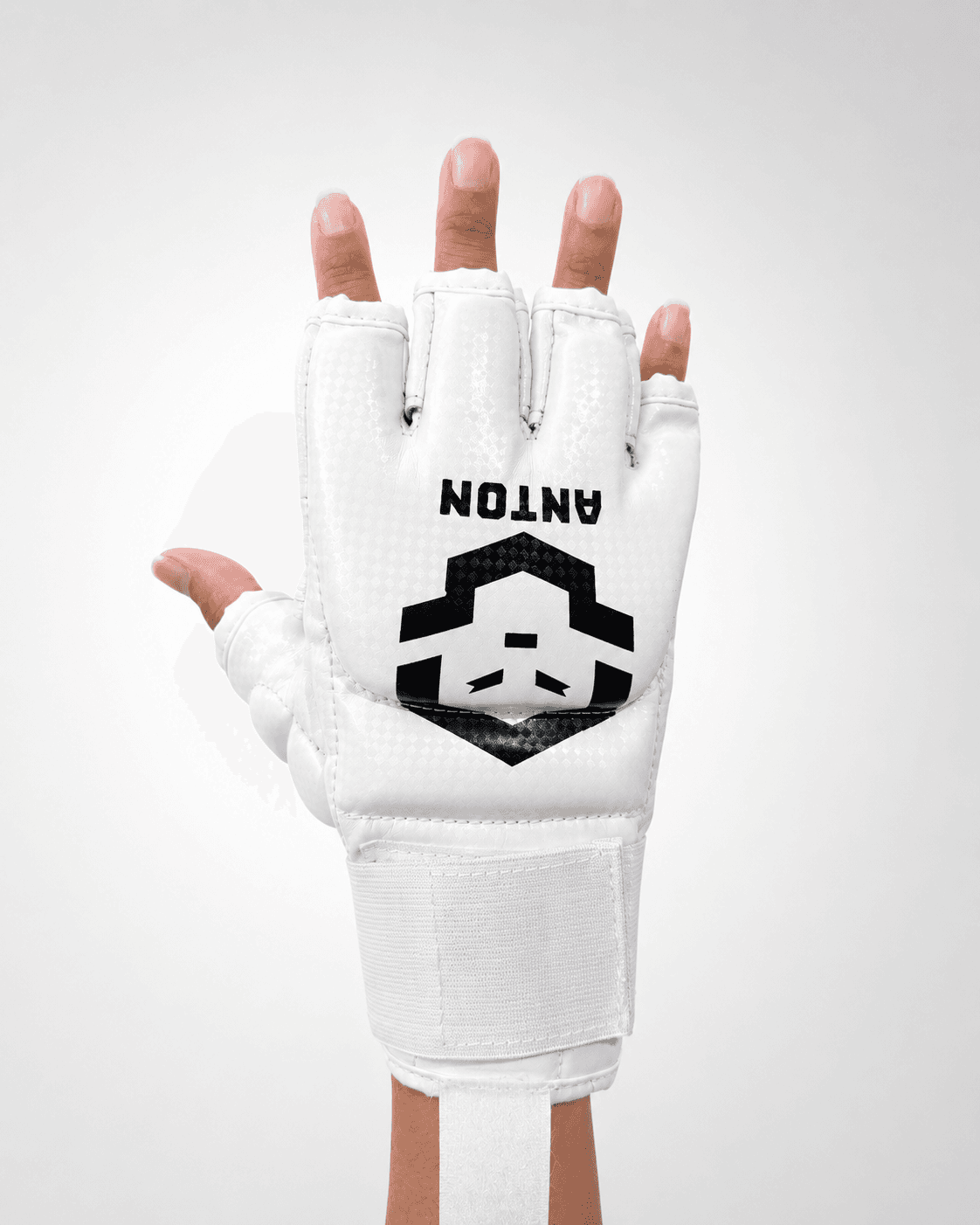 Arm Ultra arm guard and hand guard assembled - natural hand position, ANTON logo visible