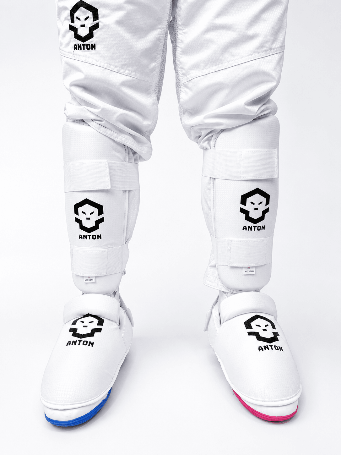 Anton Leg Ultra worn on both legs - shin guards and boot foot protectors in position